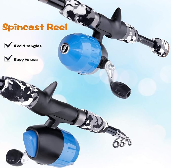 ODDSPRO Kids Fishing Pole Pink, Portable Telescopic Fishing Rod and Reel Combo Kit - with Spincast Fishing Reel Tackle Box for Girls, Youth-CubbioBaby