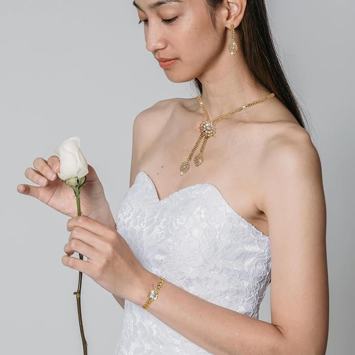 Rhinestone Earrings Necklace Bracelet Set for Women,Vintage Flower Crystal Earrings Necklaces Sparkly Bridal Necklace Bracelet Set Wedding Party Jewelry