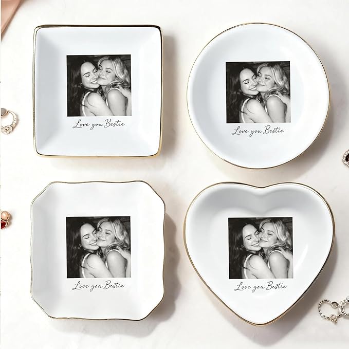 My4gifts Personalized Besties Photo Jewelry Dish, Sisters Jewelry Dish, Custom Besties Gifts, Bff Gifts, Friendship Gift, Best Friend Gift for Women, Custom Jewelrys Plate, Birthday, Christmas/2