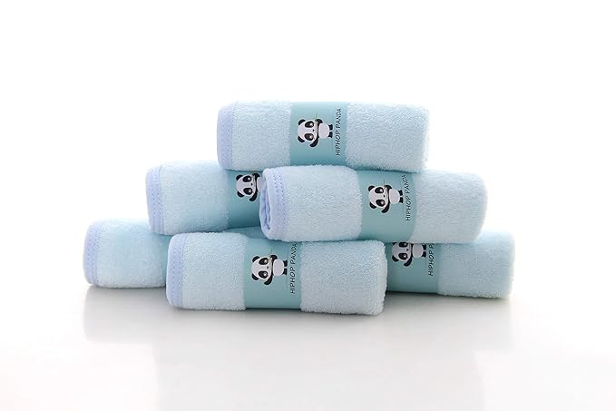 HIPHOP PANDA Baby Washcloths, Rayon Made from Bamboo - 2 Layer Ultra Soft Absorbent Newborn Bath Face Towel - Reusable Baby Wipes for Delicate Skin - Blue, 6 Pack-CubbioBaby