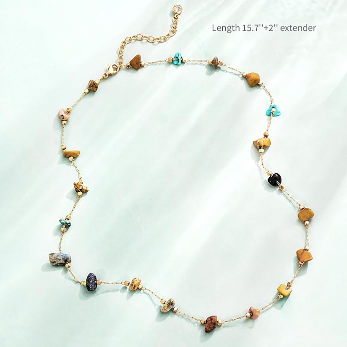 Created Turquoise Necklace for Women 14K Gold Plated Beaded Heart Choker Boho Necklaces Handmade Beach Summer Everyday Western Jewelry Gifts