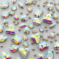 TANOSII Sew on Rhinestones 100 PCS Mixed Shapes Glass Rhinestones Sew on Crystal Gems Mental Flatback with Silver Claw for Jewelry Crafts Clothes Shoes Costume Garment AB White