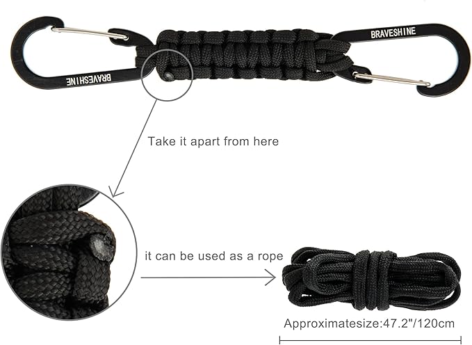 BRAVESHINE Paracord Keychain Carabiner Clip, D Ring Lanyard Hanger Stroller Hook for Water Bottle, Key, Backpacks, Men, Women-CubbioBaby