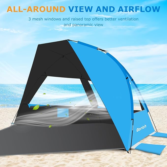Gorich Portable Beach Tent for 3/4-5/6-7 Person with UPF 50+ UV Protection, Lightweight & Foldable Sun Shelter with 5 Sand Bags, Easy Setup Windproof Beach Umbrella Sun Shade-CubbioBaby