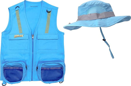Light Blue Kids X-Small Safety Cargo Vest with Hat Fits Size 2T-4T (Light Blue, X-Small)
