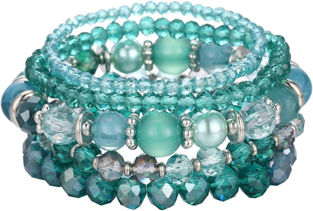 Noessla Beaded Boho Stretch Bracelet Colorful Stackable Crystal Beads Bracelets Trendy Costume Jewelry Mothers Day Gifts for Women