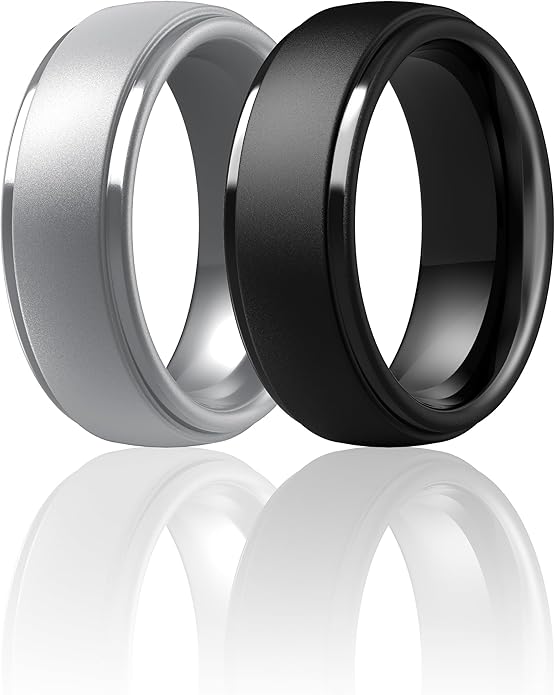 ThunderFit Silicone Rings for Men - 7 Rings / 4 Rings / 1 Ring Step Edge Rubber Wedding Bands 10mm Wide - 2.5mm Thick