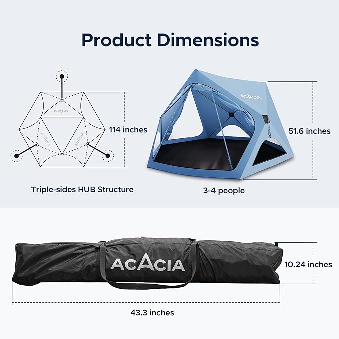 ACACIA Beach Tent Sun Shelter | 4-Person Portable Camping Tent with UPF 50+ Protection | Easy Setup Pop up Sun Shade | 10×10ft Privacy Sunshade for Camping & Backyard-CubbioBaby