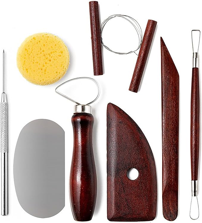 LINPHCEY 8Pcs Pottery Clay Sculpting Tools Polymer Clay Tools, Wood Carving Tools Pottery Clay Modelling Tools Double-Ended for Sculpture Modelling Clay Polymer Ceramic Embossing with Storage Case