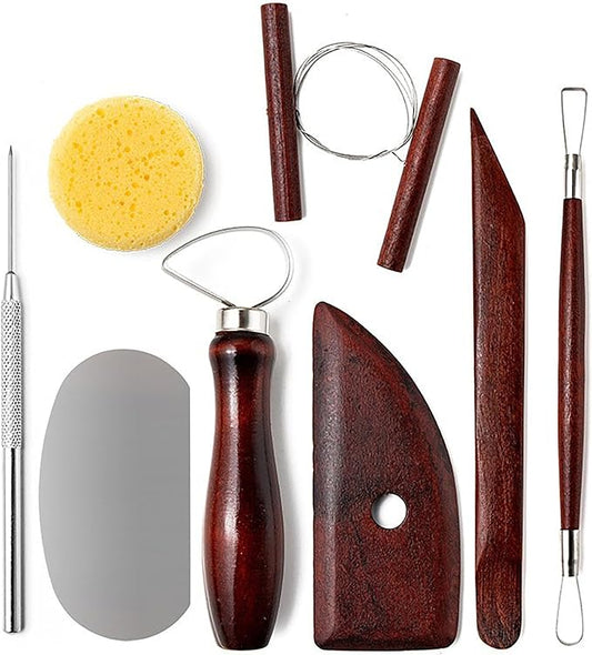 LINPHCEY 8Pcs Pottery Clay Sculpting Tools Polymer Clay Tools, Wood Carving Tools Pottery Clay Modelling Tools Double-Ended for Sculpture Modelling Clay Polymer Ceramic Embossing with Storage Case
