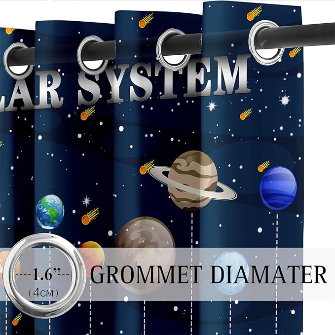 Solar System Curtain Panels - 2Pcs 95% Blackout Outer Space Curtains for Boys Bedroom Grommet Room Darkening Galaxy Planets Themed Curtains for Living Room, 82" x 84"-CubbioBaby