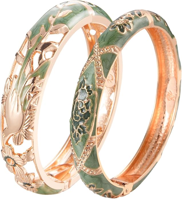 wynameleri Vintage Cloisonne Jewelry Gorgeous Rhinestone Handcrafted Bracelets Enamel Flower Bird Hinged Cuff Bangles Gifts 88A