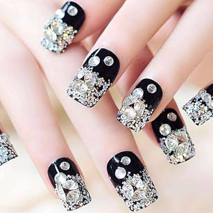 Fashewelry 2600pcs 7 Size Glass Pointed Back Rhinestone with Golden Back 1mm/2mm/3mm/4mm/5mm/6mm/8mm Crystal Faceted Diamond Loose Stone Clear Round Rhinestone Cabochons for Nail Art Replacing Jewelry