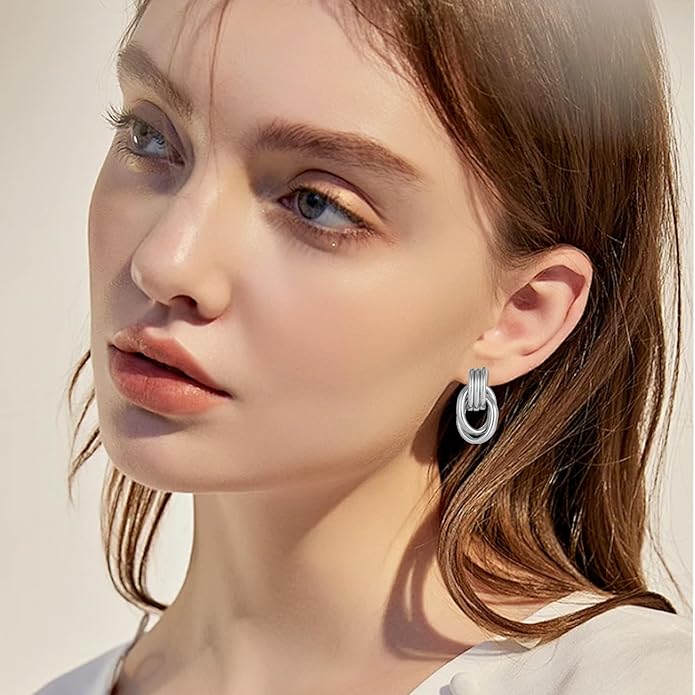 Gold/Silver Statement Geometric Earrings for Women Chunky Gold Knot Link Drop Dangle Earrings Trendy Jewelry Gift