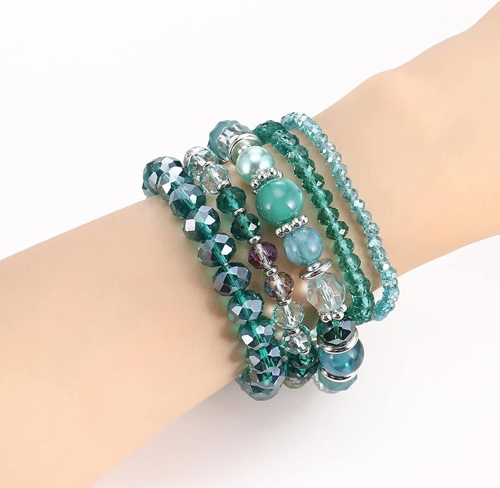 Noessla Beaded Boho Stretch Bracelet Colorful Stackable Crystal Beads Bracelets Trendy Costume Jewelry Mothers Day Gifts for Women