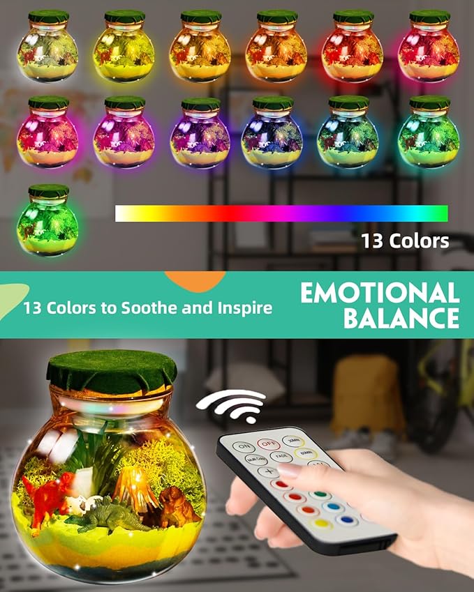Light-Up Dinosaur Terrarium Kit for Kids, DIY Dino Toys Arts & Crafts Gift for Boys Age 4 5 6 7 8-12 Years Old, LED Night Light with Remote, Christmas Birthday Easter Decoration Present for Boy Girl