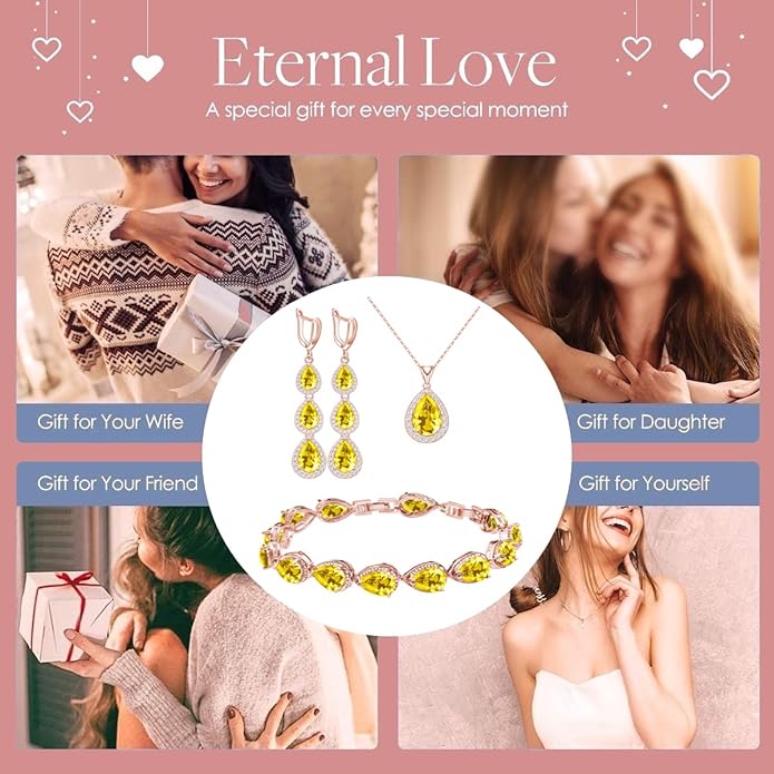 LMXXVJ Necklace Long Earrings Bracelet Set, White Gold Plated Created Blue Sapphire Jewelry Set Wedding Party Gift Jewelry for Women Bridal Bridesmaid