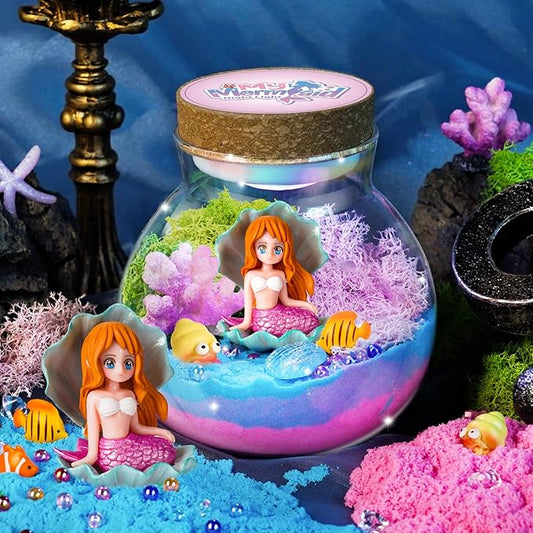 Light-Up Mermaid Terrarium Kit for Girls, DIY Arts & Crafts Gift for Girls Ages 4-6 7 8-12 Year Old, LED Night Light with Remote, Best Christmas Mermaid Birthday Decoration Toys Gifts for Girls Kid