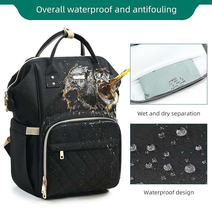 Diaper Bag Backpack, Diaper Bags for Baby Girls Boys, Baby Bags for Moms Dads, Nappy Changing Bag with Insulated Pockets,Multi-functional Waterproof Backpack with Stroller straps-Black-CubbioBaby