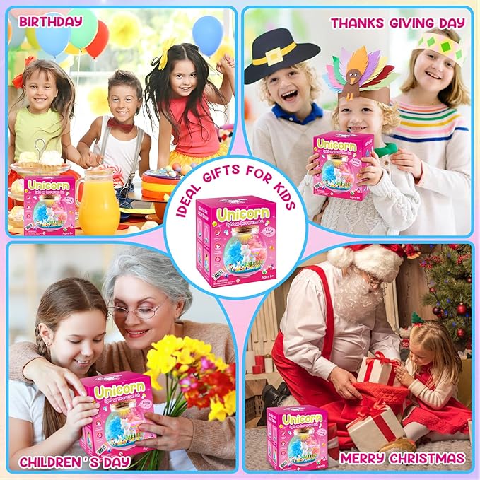 Light-Up Unicorn Terrarium Kit for Kids, Unicorn Toys, LED Night Light, Grow Plant, Paint Set, Arts & Crafts Kit for Little Girls & Boys Age,3 4 5 6 7 8 Old Girls Gifts Christmas Birthday