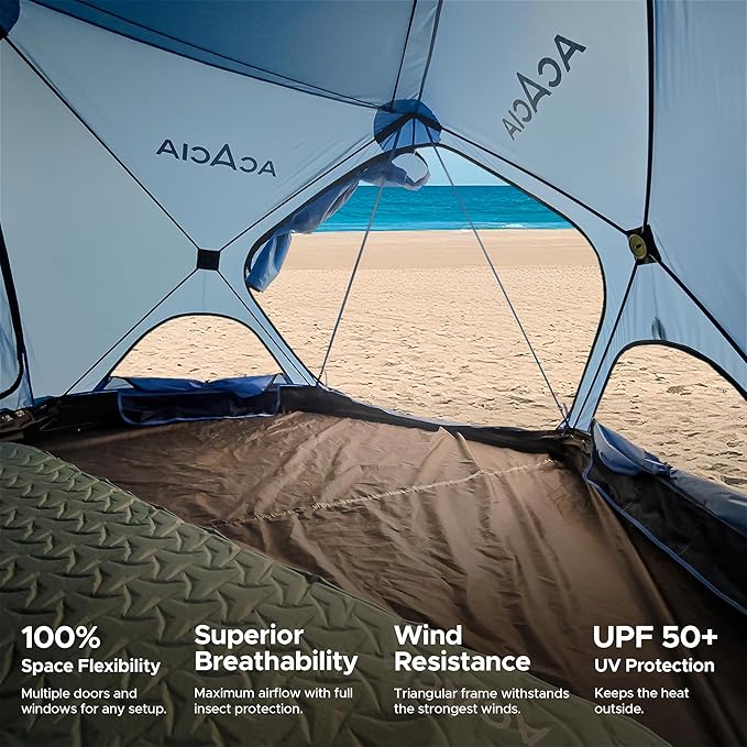 ACACIA Beach Tent Sun Shelter | 4-Person Portable Camping Tent with UPF 50+ Protection | Easy Setup Pop up Sun Shade | 10×10ft Privacy Sunshade for Camping & Backyard-CubbioBaby