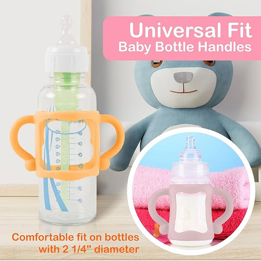 (3-Pack) Bottle Handles for Dr Brown Baby Bottles with Easy Grip Handles to Hold Their Own Bottle - BPA-Free Soft Silicone (White Pink Orange)-CubbioBaby