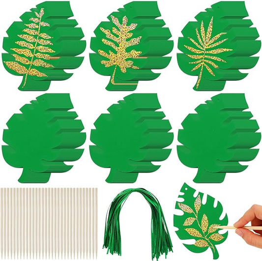 Liliful 60 Set Palm Leaf Crafts for Kids Easter Craft Kit Bulk with 30 Wooden Scratch Tools Palm Sunday Bible Craft Green Palm Leaf Hanging Craft Art Kit for Easter Party Favors