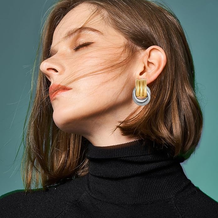 Gold/Silver Statement Geometric Earrings for Women Chunky Gold Knot Link Drop Dangle Earrings Trendy Jewelry Gift