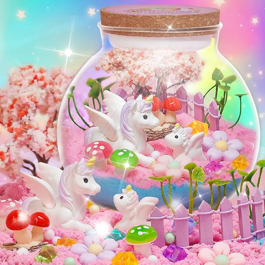 Light-Up Unicorn Terrarium Kit for Kids, DIY Arts & Crafts Gift for Girls Ages 4 5 6 7 8-12 Year Old, LED Night Light with Remote, Best Birthday Easter Unicorn Toys Gifts for Girls Kid