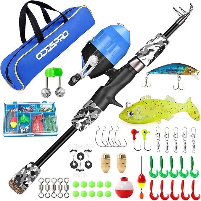 ODDSPRO Kids Fishing Pole Pink, Portable Telescopic Fishing Rod and Reel Combo Kit - with Spincast Fishing Reel Tackle Box for Girls, Youth-CubbioBaby