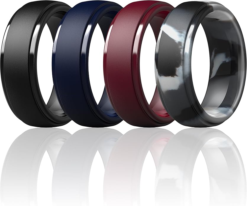 ThunderFit Silicone Rings for Men - 7 Rings / 4 Rings / 1 Ring Step Edge Rubber Wedding Bands 10mm Wide - 2.5mm Thick