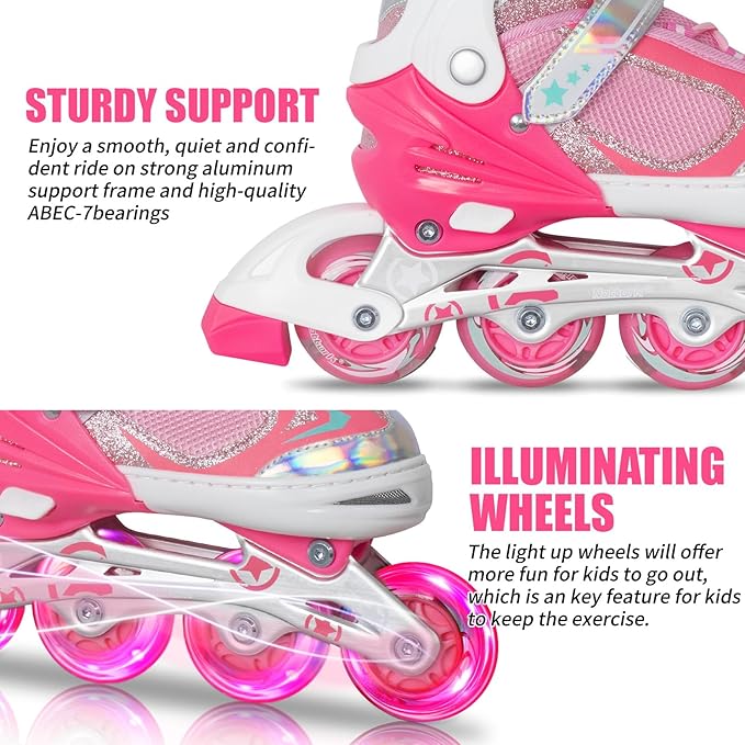 Nattork Blade Roller Skates for Boys with Light Up Wheel, Outdoor & Indoor Illuminating Black Inline Skates for Boys Little Kids Toddler Ages 5-8 4 5 6, Beginners-CubbioBaby