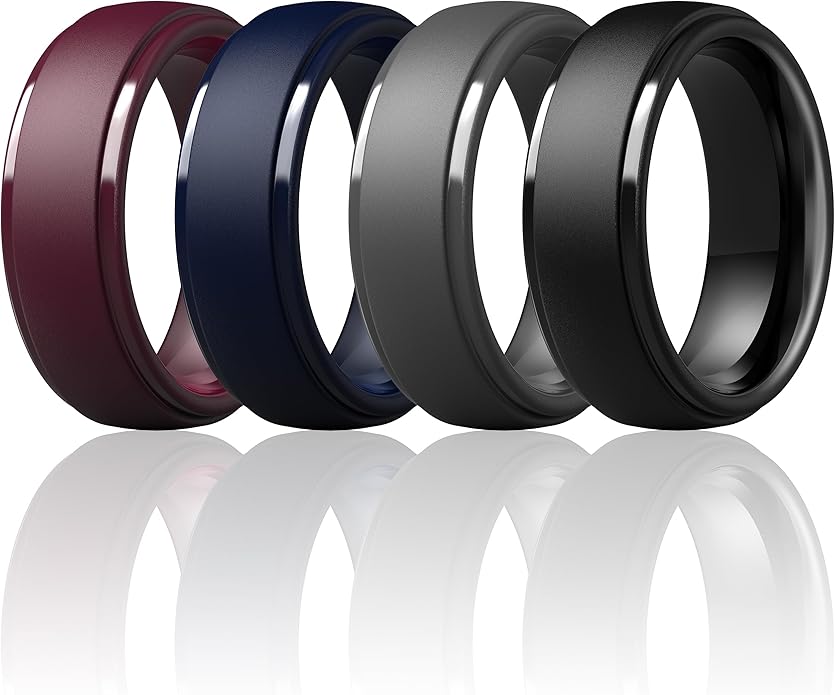 ThunderFit Silicone Rings for Men - 7 Rings / 4 Rings / 1 Ring Step Edge Rubber Wedding Bands 10mm Wide - 2.5mm Thick