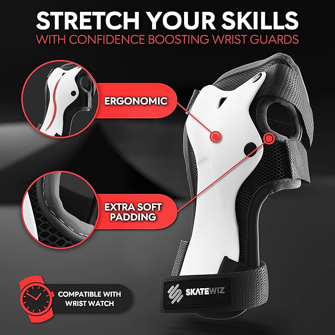 SKATEWIZ Skateboard Pads Protective Gear Set for Kids - Smash - Roller Skate Pads [6pc] - Elbow Pads Roller Derby and Knee Pads Kids Skating with Wrist Guards for Kids and Adults-CubbioBaby