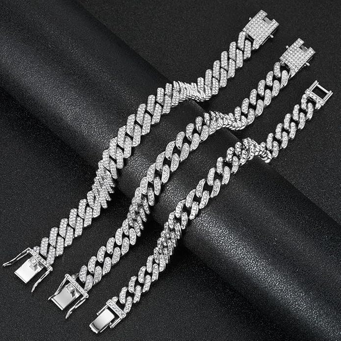 14K Gold Plated Ankle Bracelets for Women Cuban Link Anklets Plus Size Silver Ankle Bracelet Layered Link Anklet Set Rhinestone Bling Anklets Silver Jewelry for Women Gift Set