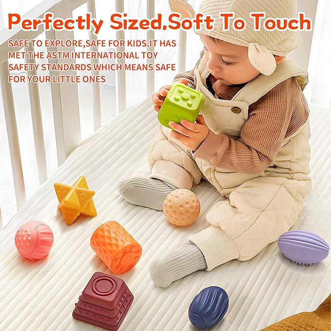 Sensory Balls for Baby, Soft Textured Multi Sensory Toys Montessori Toys for Babies Toddler Ball Toys Gift Set BPA Free Montessori Infant Baby Toys 6 to 12 Months-CubbioBaby