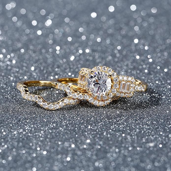 Jeulia 2 Carat Engagement Halo Rings for Women Sterling Silver Round Cut Bridal Set Cubic Zirconia Wedding Diamond Band Rings Promise Anniversary Rings for Her