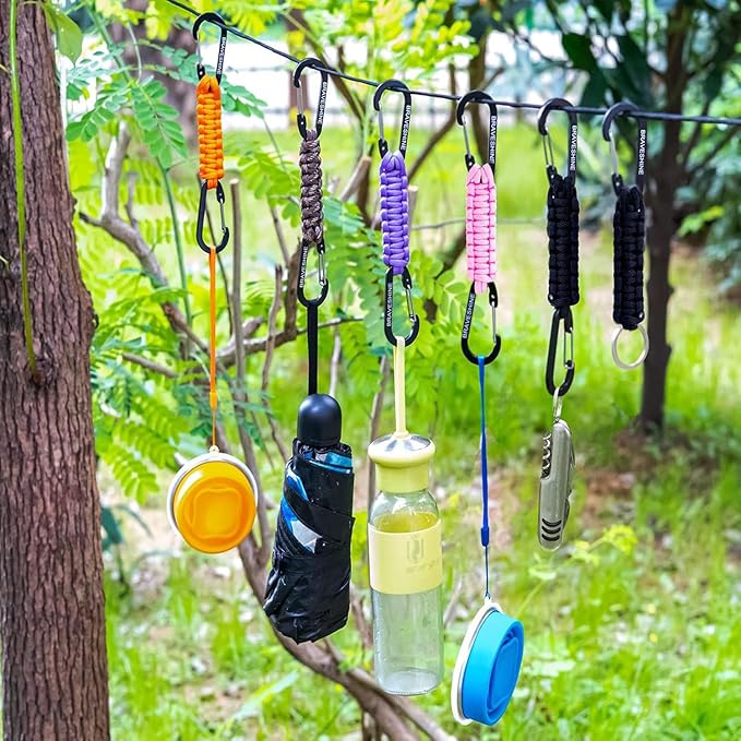 BRAVESHINE Paracord Keychain Carabiner Clip, D Ring Lanyard Hanger Stroller Hook for Water Bottle, Key, Backpacks, Men, Women-CubbioBaby
