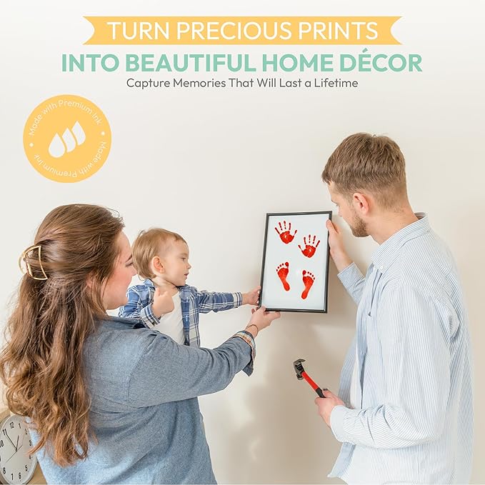 Clean Touch Ink Pad for Baby Handprints and Footprints – Inkless Infant Hand & Foot Stamp – Safe for Babies, Doesn’t Touch Skin – Perfect Family Memory or Gift – Red Print Kit by Tiny Gifts-CubbioBaby