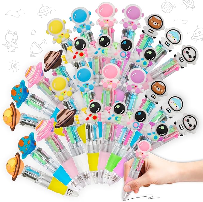 30Pcs Mini Multicolor Pens in One 4-in-1 Cute Pens Bulk for Kids, Ballpoint Pen for Birthdays and Children's Parties, Fun Gifts Assorted Ink Kawaii Pen(Space)-CubbioBaby