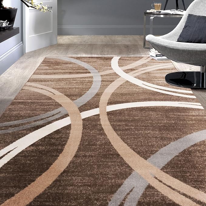 Rugshop Modern Wavy Circles Design Area Rug 5' 3" x 7' 3" Brown-CubbioBaby