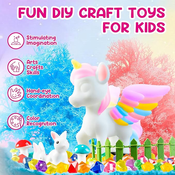 Light-Up Unicorn Terrarium Kit for Kids, Unicorn Toys, LED Night Light, Grow Plant, Paint Set, Arts & Crafts Kit for Little Girls & Boys Age,3 4 5 6 7 8 Old Girls Gifts Christmas Birthday