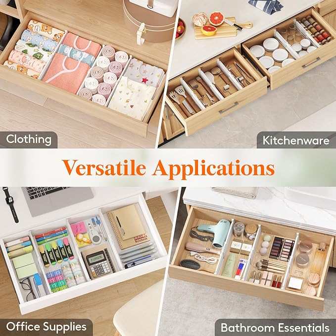 Lifewit 12 Pack Drawer Dividers 4" High, 10.5-16.5" Dresser Drawer Divider, Adjustable Drawer Organizers for Clothes, Plastic Drawers Separators for Dresser, Bedroom, Bathroom, Kitchen, Office-CubbioBaby