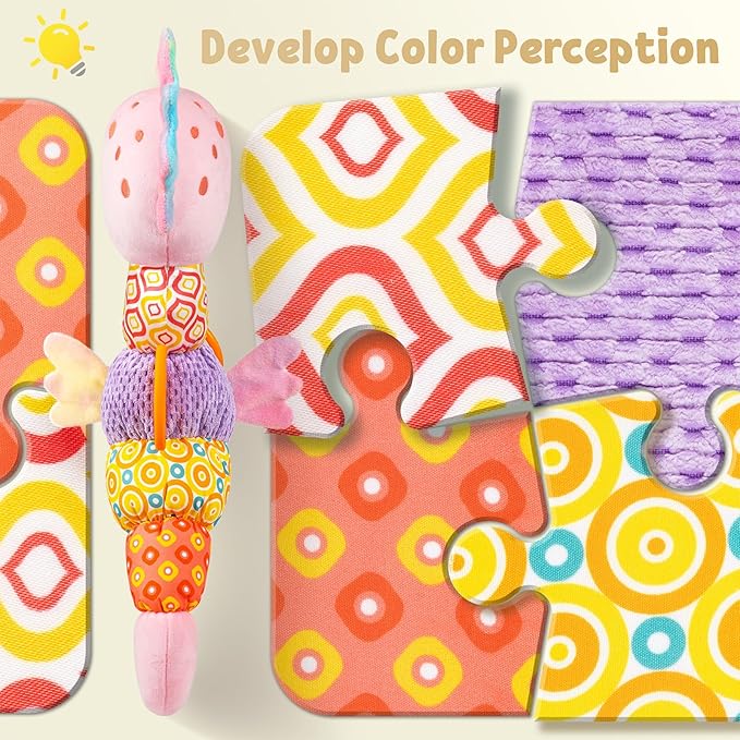 LIGHTDESIRE Baby Toys Musical Seahorse,Infant Stuffed Animal Toys with Crinkle and Rattles,Soft Sensory Toys with Textures for Tummy Time Newborn Boys Girls 0 3 6 12 Months(Pink)-CubbioBaby