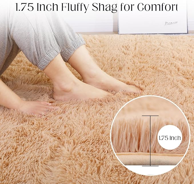 Luxury 4x6 Area Rug, Ultra Soft Rugs for Living Room, Plush Carpet Rugs for Bedroom, Non-Slip Indoor Rug for Nursery, Study Room, Playroom, Home Decor, Camel-CubbioBaby