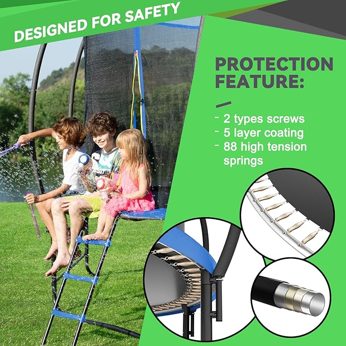 14FT 12FT 10FT 16FT Trampoline with Safety Enclosure, Anti-Rust Coating – ASTM Certified, Heavy-Duty Outdoor Trampoline with Ladder – for Kids & Adults-CubbioBaby