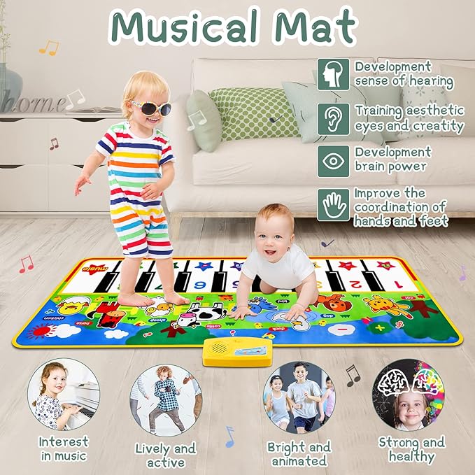 M SANMERSEN Piano Mat, 53'' x 23'' Musical Toys for Toddlers Floor Piano Touch Playmat with 8 Animal Sounds, Music Keyboard Dance Mat Toddler Toys Gifts for Boys and Girls 1 2 3 4 5 Year Old-CubbioBaby
