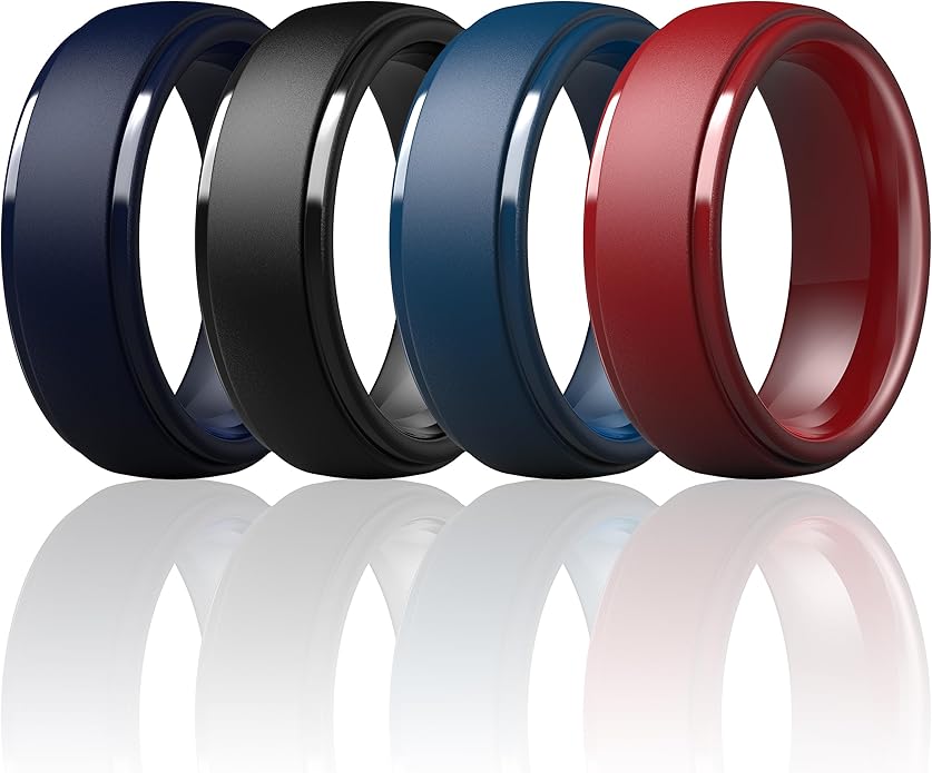 ThunderFit Silicone Rings for Men - 7 Rings / 4 Rings / 1 Ring Step Edge Rubber Wedding Bands 10mm Wide - 2.5mm Thick