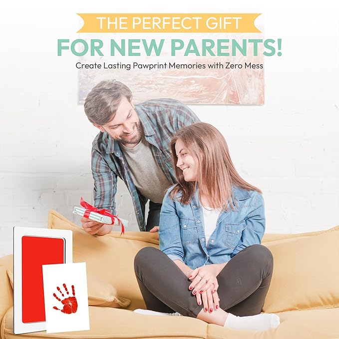 Clean Touch Ink Pad for Baby Handprints and Footprints – Inkless Infant Hand & Foot Stamp – Safe for Babies, Doesn’t Touch Skin – Perfect Family Memory or Gift – Red Print Kit by Tiny Gifts-CubbioBaby