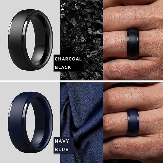 ThunderFit Silicone Rings for Men - 7 Rings / 4 Rings / 1 Ring Step Edge Rubber Wedding Bands 10mm Wide - 2.5mm Thick